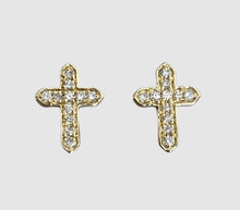 Load image into Gallery viewer, 14Kt Yellow Gold Diamond Cross Stud Earrings
