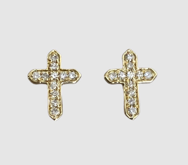 14Kt Yellow Gold Diamond Cross Stud Earrings