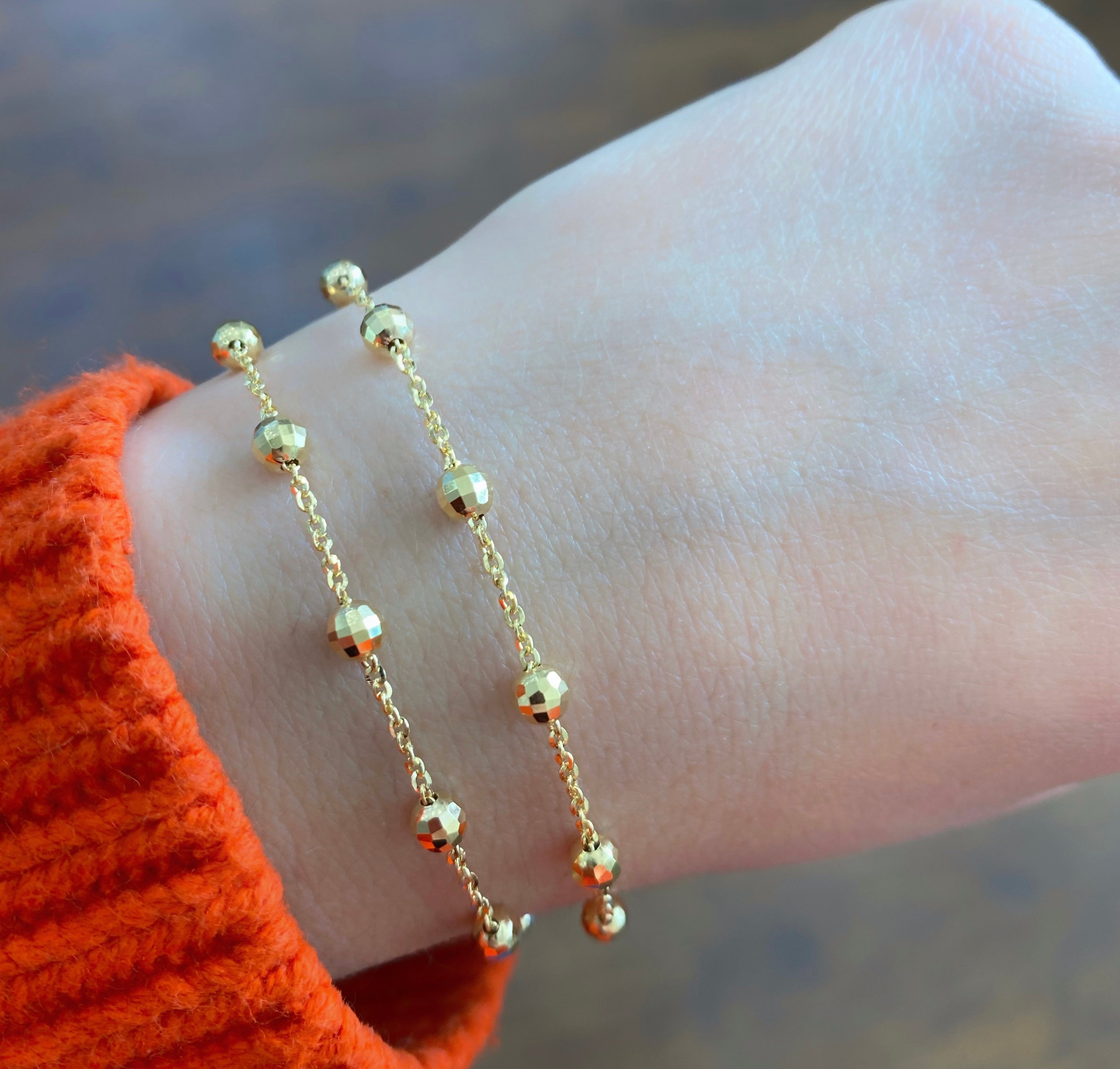 Large Diamond Cut Ball Bracelet solid 14K gold jewelry