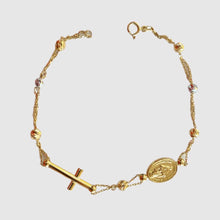 Load image into Gallery viewer, 18Kt Yellow Gold Cross and Virgin Mary Bracelet
