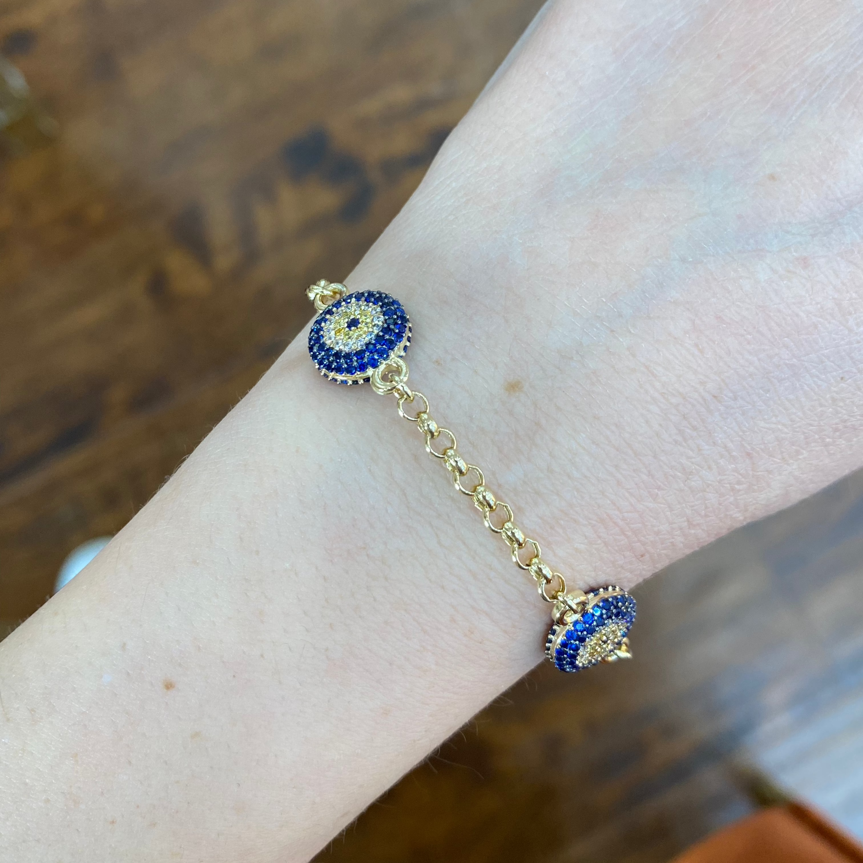 CZ Evil Eye Rollo Bracelet in solid 14k gold – handcrafted by Nancy's Jewelry