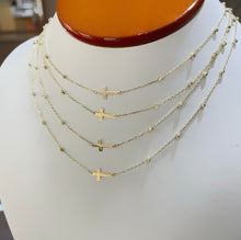 Load image into Gallery viewer, 14Kt Yellow Gold Sideways Cross &amp; Beaded Necklace
