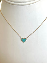 Load image into Gallery viewer, 14KT Yellow Gold Turquoise Heart with Diamond Outline
