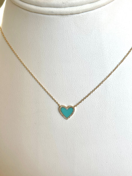 14KT Yellow Gold Turquoise Heart with Diamond Outline