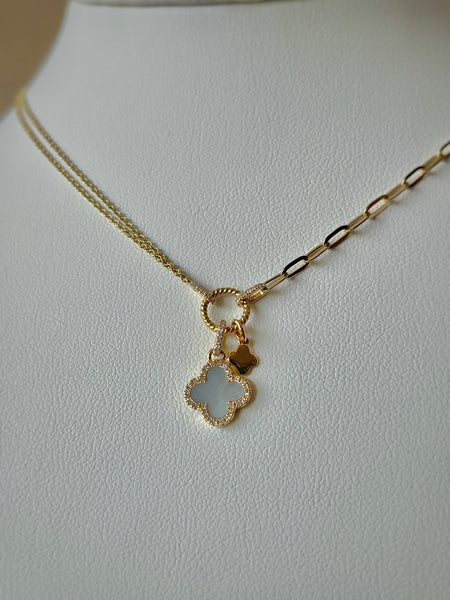 14KT Yellow Gold Mother of Pearl Flower with Diamond Outline