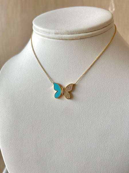 14KT Yellow Gold Butterfly - Turquoise and Diamond