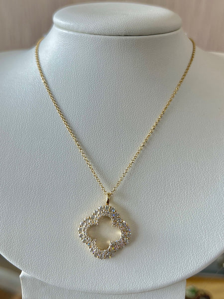 14KT Yellow Gold Diamond Covered Clover Necklace