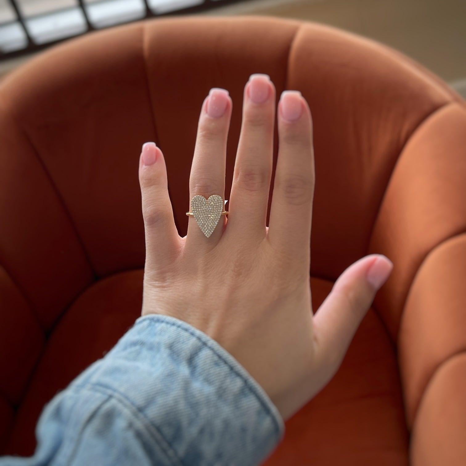 0.56CT Diamond Pave Heart Ring in solid 14k gold – handcrafted by Nancy's Jewelry