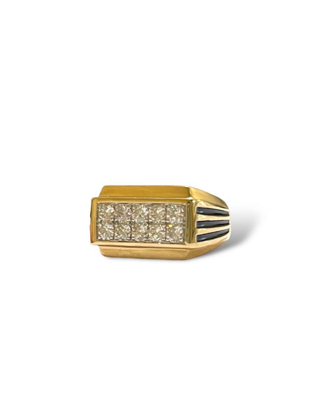 14KT Mens Yellow Gold Ring with Double Diamond Row