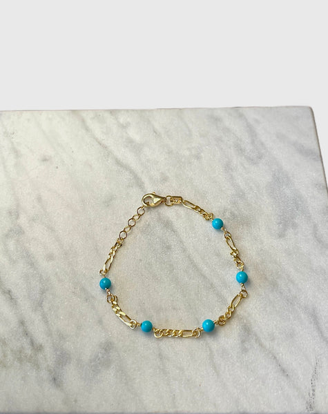 18KT Turquoise Kids Bracelet - Figaro Chain
