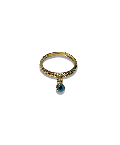 14KT Yellow Gold Ring -Rope Sided Dangling Eye