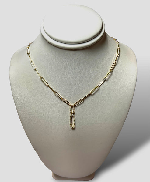 14KT Yellow Gold Diamond Dangling Paperclip Necklace