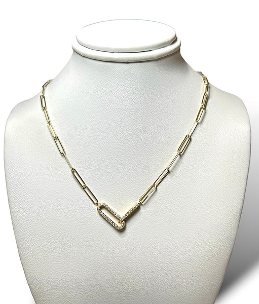 14Kt Yellow Gold Diamond Paperclip Necklace