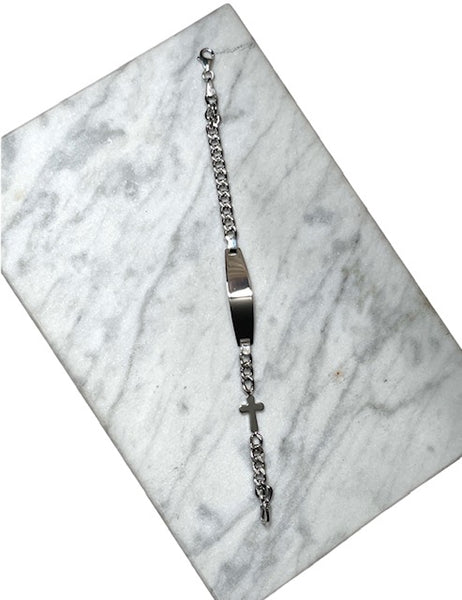 14KT White Gold Toddler ID Bracelet with Cross