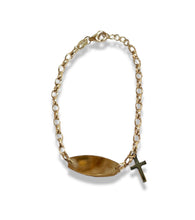 Load image into Gallery viewer, 14KT Yellow Gold Toddler ID Bracelet with Dangling Cross

