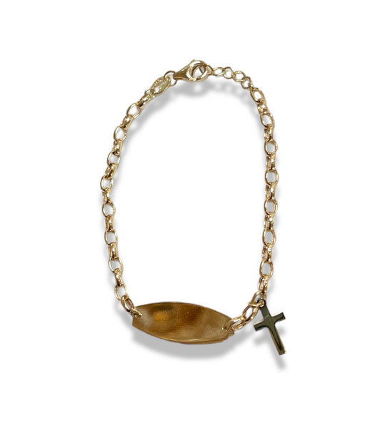 14KT Yellow Gold Toddler ID Bracelet with Dangling Cross