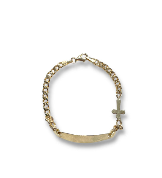 14KT Yellow Gold Toddler ID Bracelet with Cross