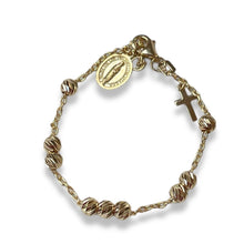 Load image into Gallery viewer, 18KT Yellow Gold Virgin Mary + Dangling Cross Bracelet
