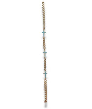 Load image into Gallery viewer, 18KT Yellow Gold Cuban Bracelet + Turquoise Crosses
