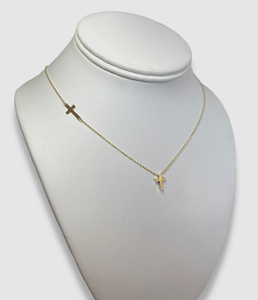 18KT Yellow Gold Necklace with 2 Crosses