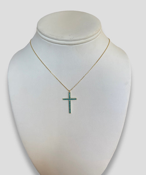 18KT Yellow Gold Turquoise Cross Necklace