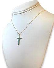 Load image into Gallery viewer, 18KT Yellow Gold Turquoise Cross Necklace
