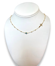 Load image into Gallery viewer, 18KT Yellow Gold Cross + Eye Necklace
