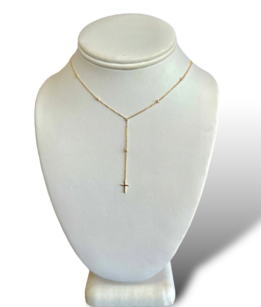 14KT Diamond Necklace with Cross Drop