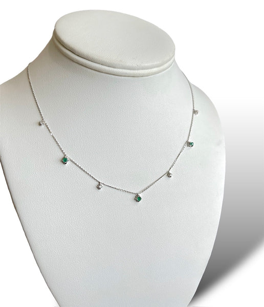 14KT White Gold Dangling Emerald Necklace