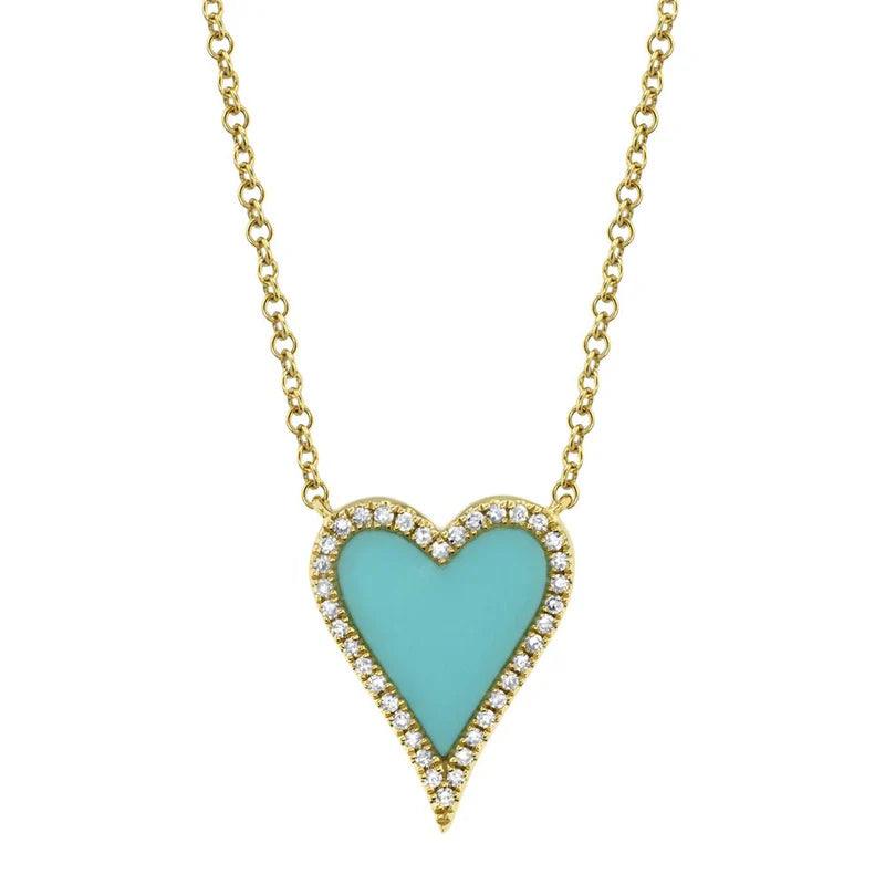 0.09CT Diamond & 0.69CT Turquoise Heart Necklace | Necklaces in 14K Gold = Nancy's Jewelry
