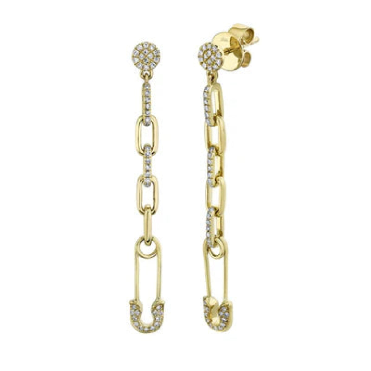 0.24CT Diamond Safety Pin Drop Earrings | Earrings in 14K Gold = Nancy's Jewelry