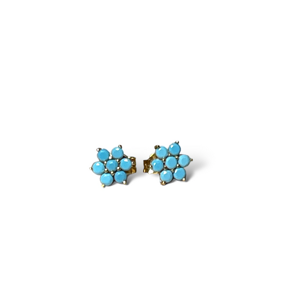 18KT Turquoise Flower Earring - Push Back