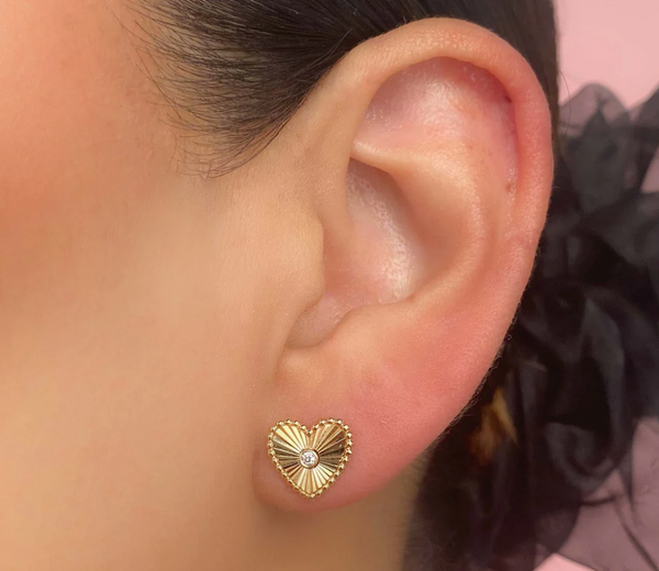 0.04CT Diamond Bezel Heart Stud Earring