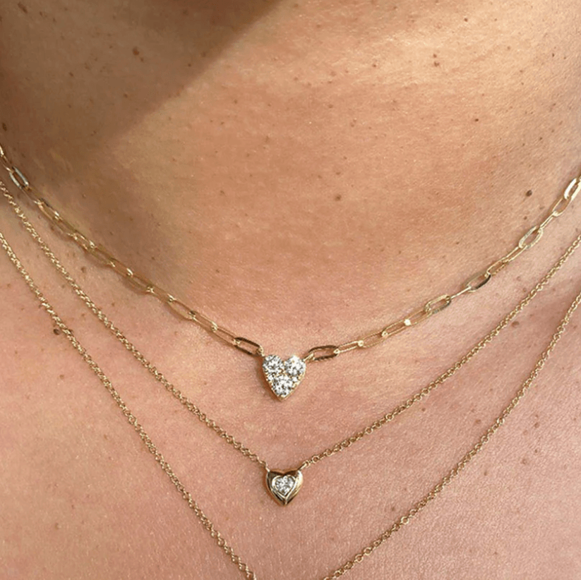 0.41CT Diamond Heart Paper Clip Link Necklace | Necklaces in 14K Gold = Nancy's Jewelry