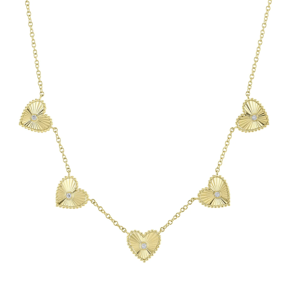 0.09CT Diamond Ribbed Bezel Heart Necklace | Necklaces in 14K Gold = Nancy's Jewelry