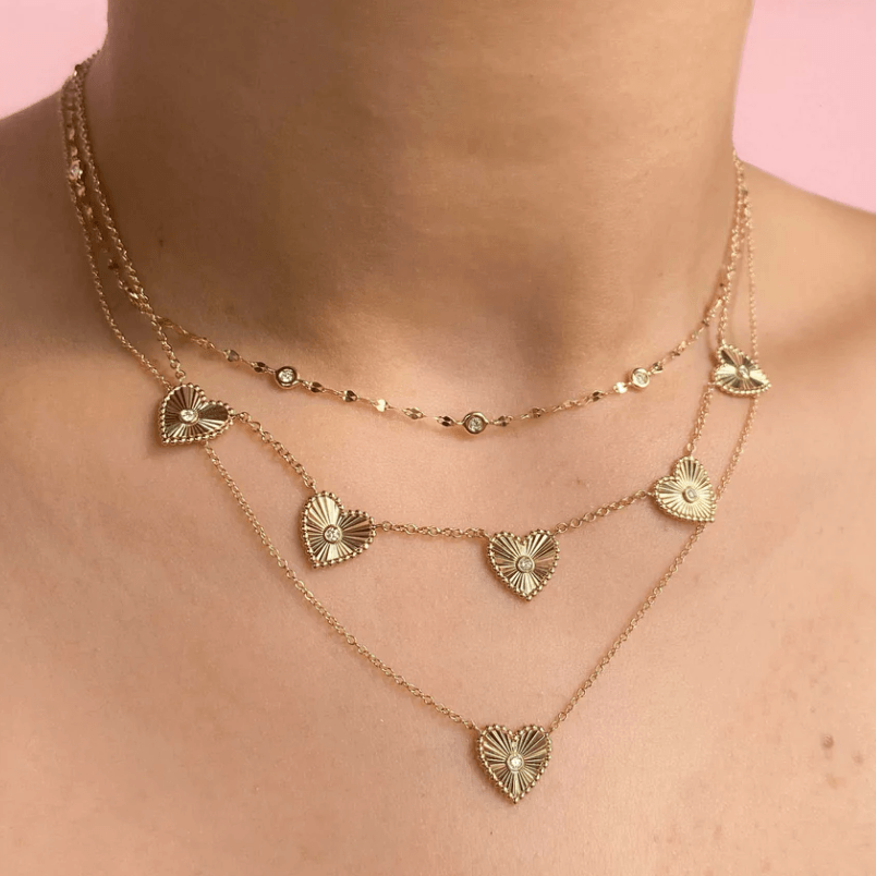 0.09CT Diamond Ribbed Bezel Heart Necklace | Necklaces in 14K Gold = Nancy's Jewelry