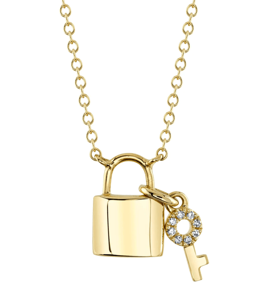 0.02CT Diamond Lock & Key Necklace | Necklaces in 14K Gold = Nancy's Jewelry