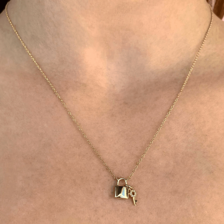 0.02CT Diamond Lock & Key Necklace | Necklaces in 14K Gold = Nancy's Jewelry