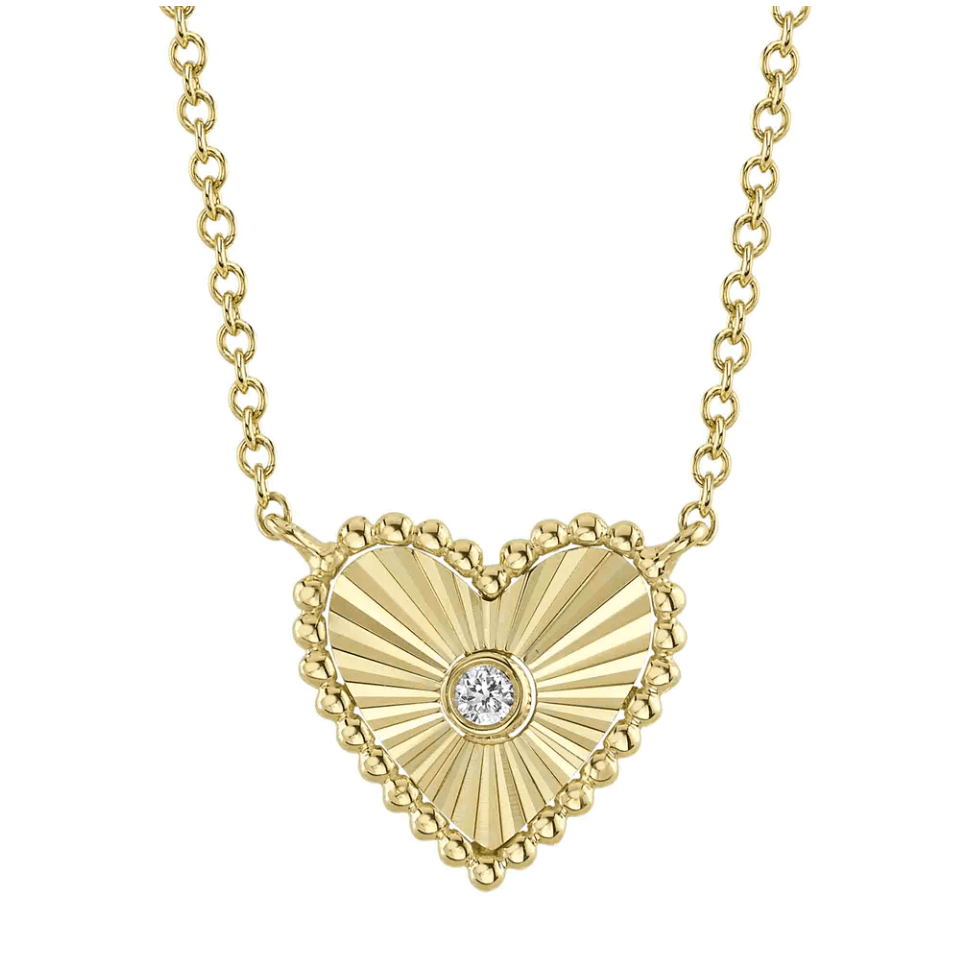0.02CT Diamond Ribbed Bezel Heart Necklace | Necklaces in 14K Gold = Nancy's Jewelry