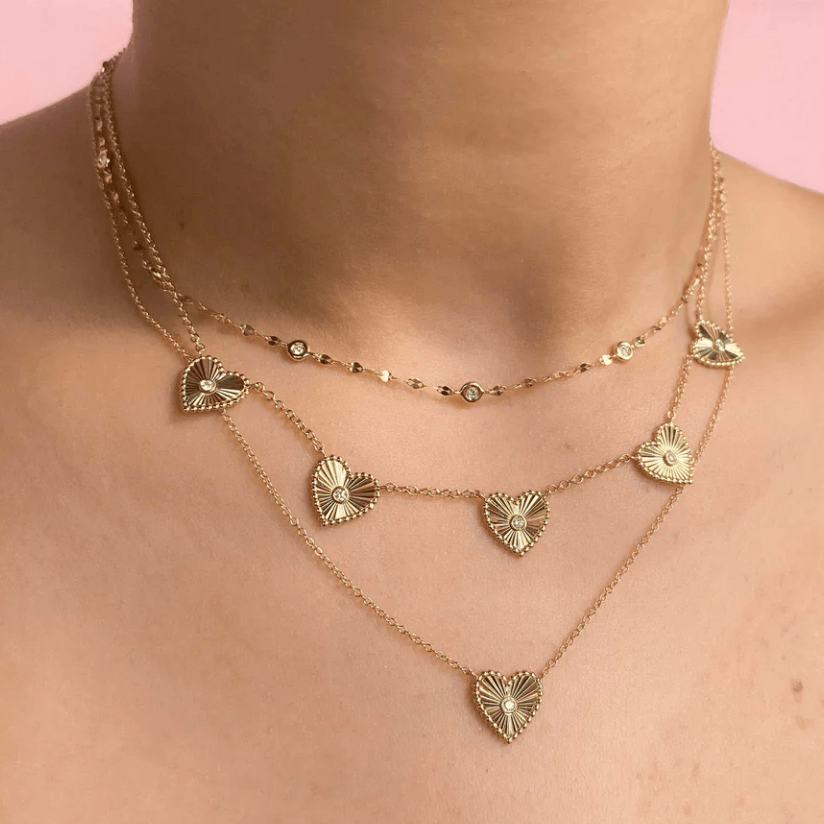 0.02CT Diamond Ribbed Bezel Heart Necklace | Necklaces in 14K Gold = Nancy's Jewelry