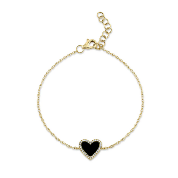 0.09CT Diamond & .57CT Black Onyx Heart Bracelet