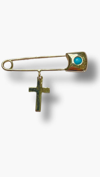 14KT Yellow Gold Turquoise Baby Pin - Cross