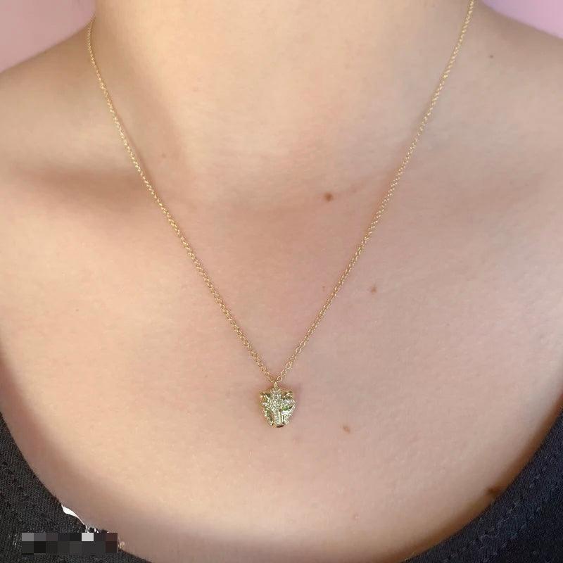 0.12CT Diamond & 0.02CT Emerald Panther Necklace | Necklaces in 14K Gold = Nancy's Jewelry