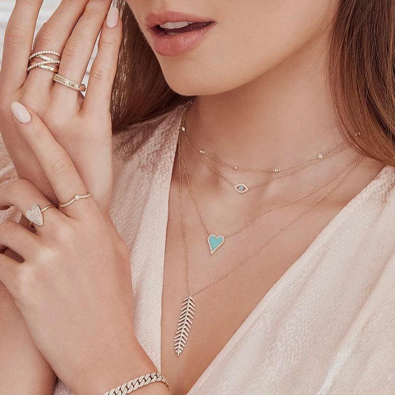 0.09CT Diamond & 0.69CT Turquoise Heart Necklace | Necklaces in 14K Gold = Nancy's Jewelry