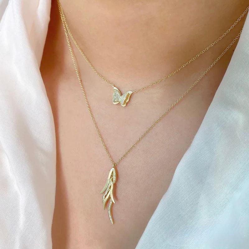 0.06CT Diamond Butterfly Necklace | Necklaces in 14K Gold = Nancy's Jewelry