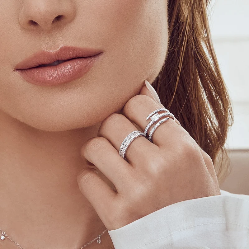 14K Gold Diamond Baguette Band Worn on Finger
