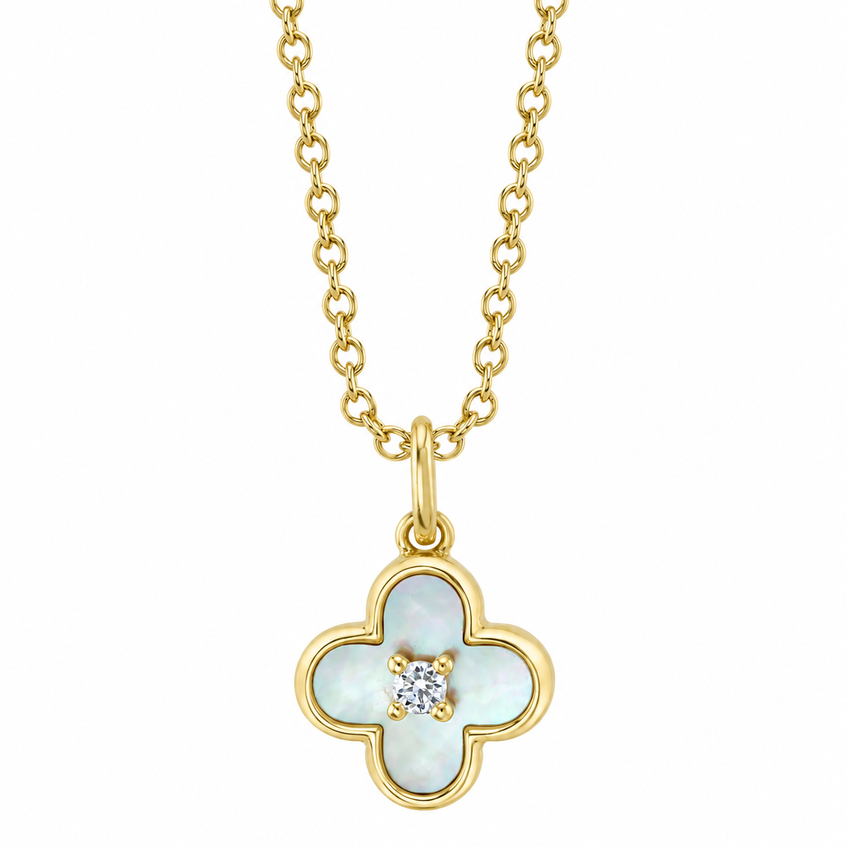14K Yellow Gold Pearl Clover Necklace