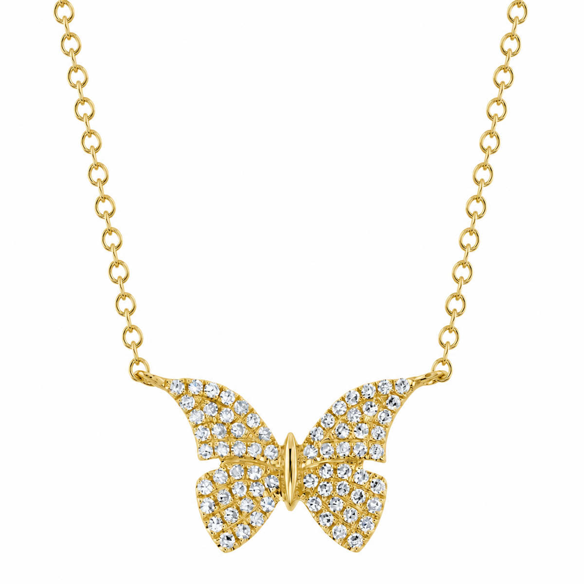 14K Yellow Gold Diamond Butterfly Necklace