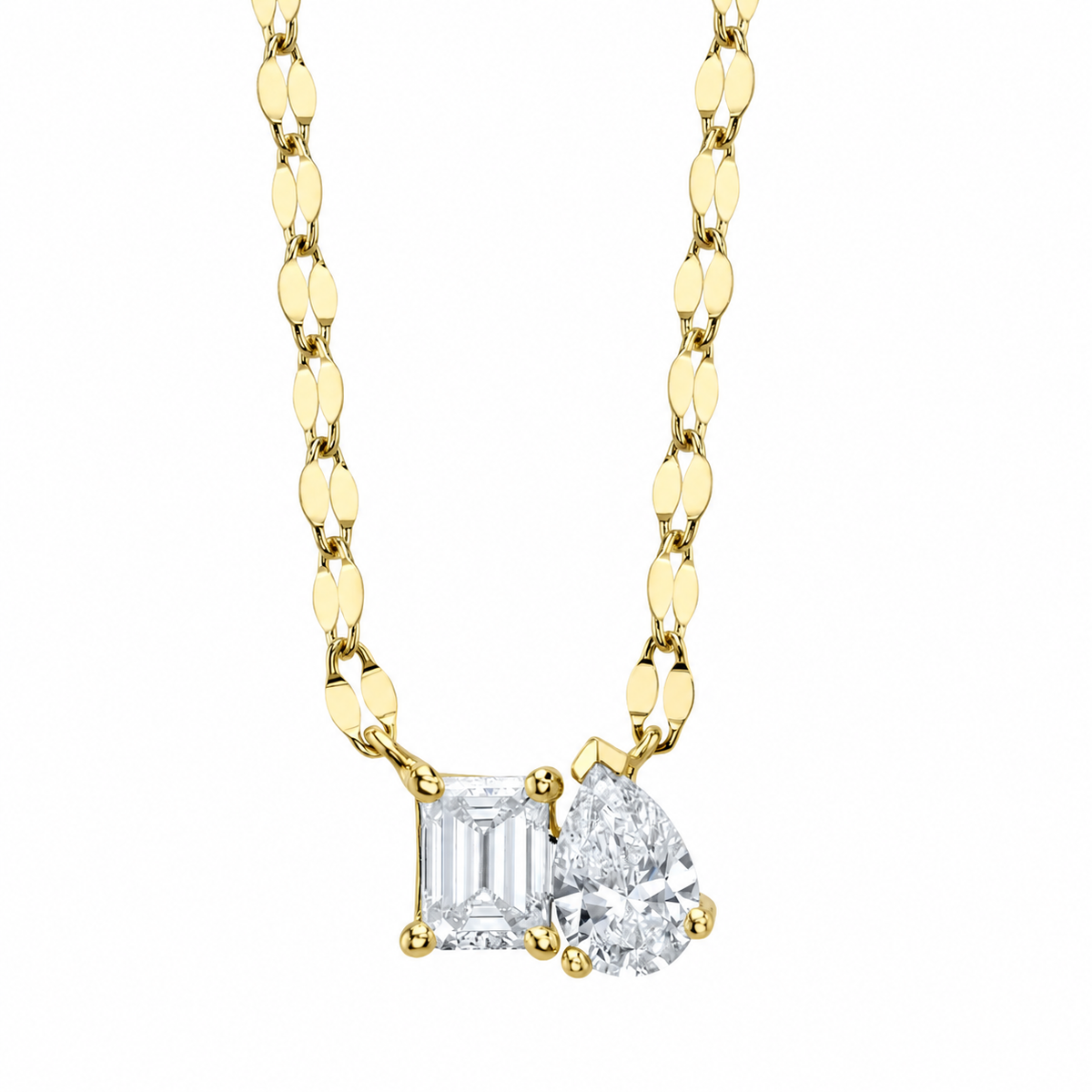 14K Yellow Gold Emerald-Cut & Pear Diamond Necklace