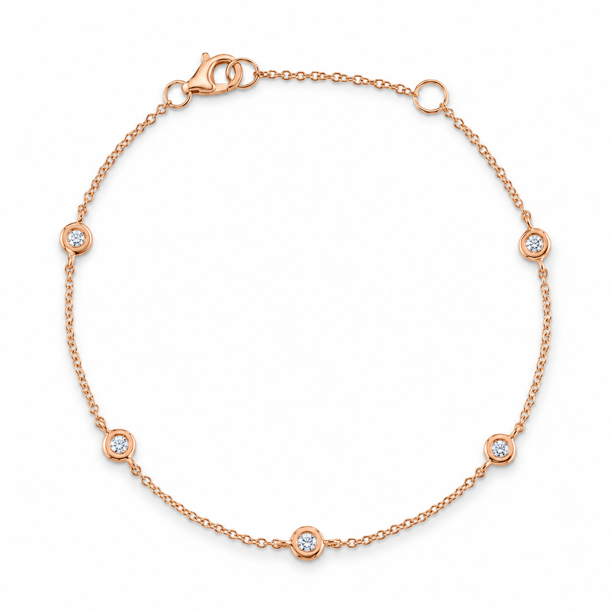 14K Rose Gold Diamond Bezel Station Bracelet